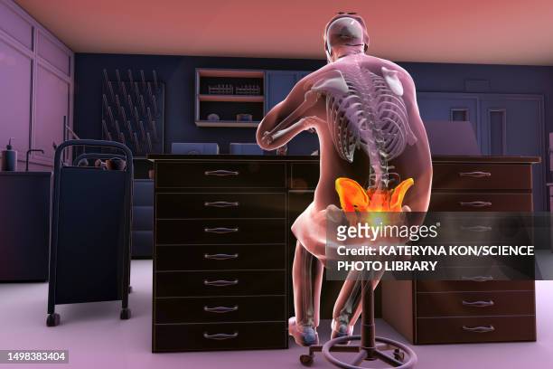 bildbanksillustrationer, clip art samt tecknat material och ikoner med sitting man with coccyx pain, conceptual illustration - occupational health