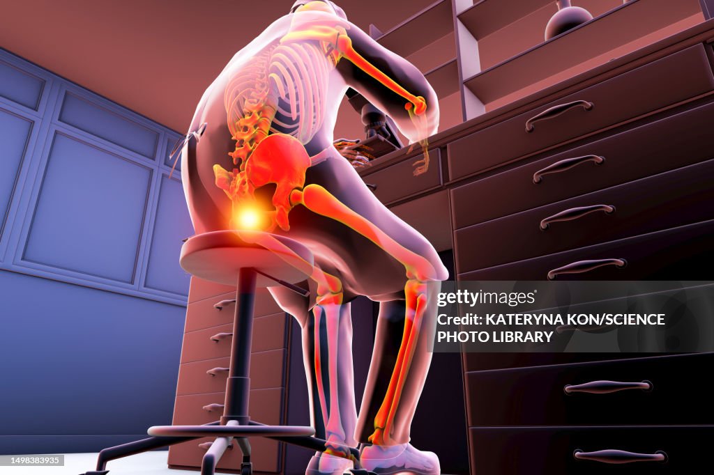 Sitting man with coccyx pain, conceptual illustration