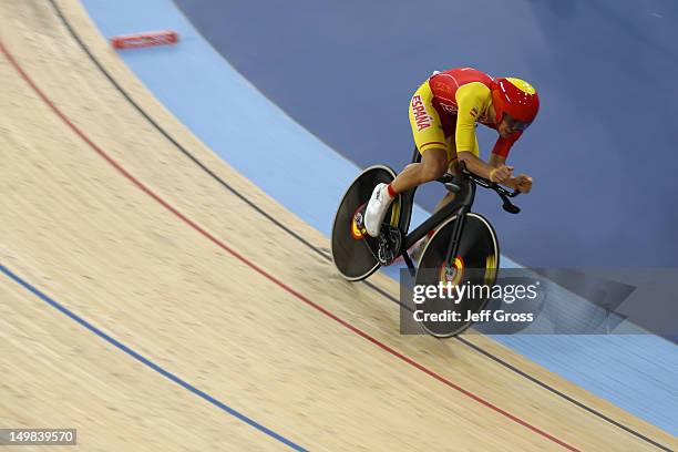 Eloy Teruel Rovira of Spain competes in the Men's Omnium Track Cycling 4km Individual Pursuit on Day 9 of the London 2012 Olympic Games at Velodrome...