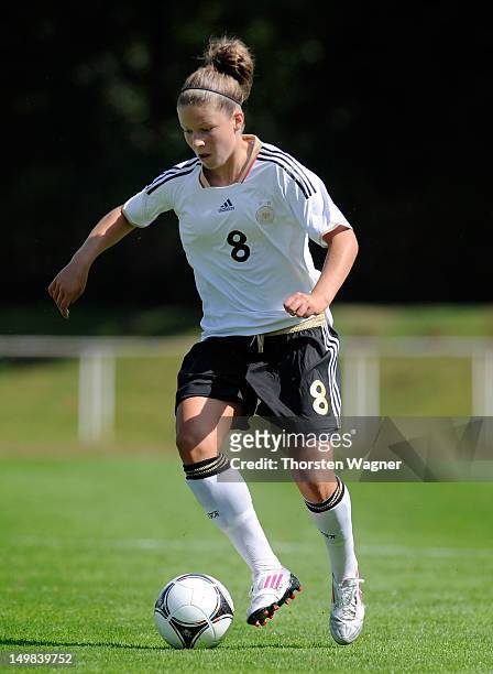 Melanie Leupolz of Germany runs with the ball during the women's U20 international friendly match between Germany and Sweden at stadium 'Am...