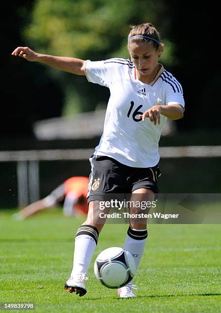 Anja Hegenauer of Germany runs with the ball during the women's U20 international friendly match between Germany and Sweden at stadium 'Am...