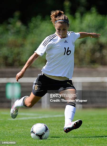 Anja Hegenauer of Germany runs with the ball during the women's U20 international friendly match between Germany and Sweden at stadium 'Am...