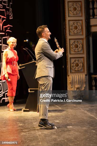 Alejandro Amenabar receives an award during the opening ceremony of Alicante Film Festival 2023 at Teatro Principal on June 03, 2023 in Alicante,...