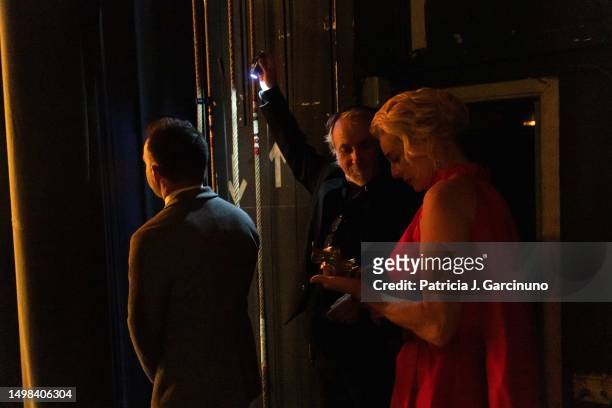 Alejandro Amenabar and Belen Rueda are seen at backstage during the opening ceremony of Alicante Film Festival 2023 at Teatro Principal on June 03,...