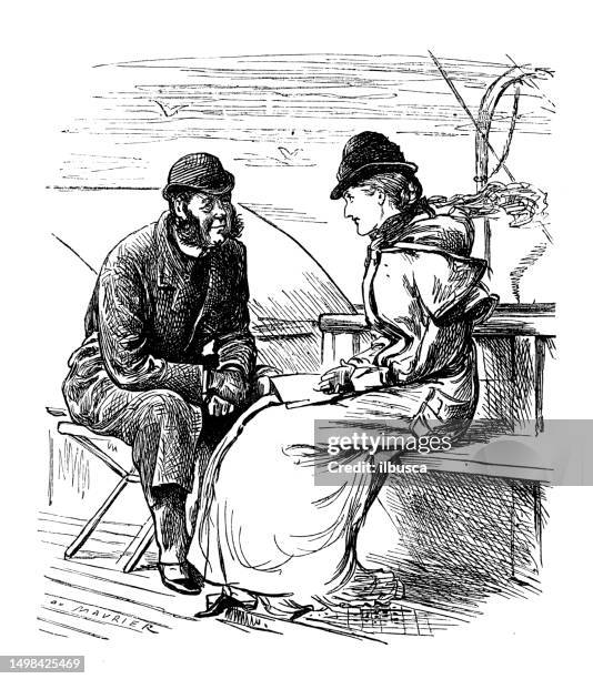 british satire caricature comic cartoon illustration - couple boating stock illustrations