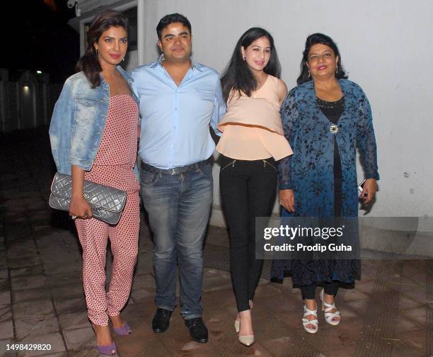 Siddharth chopra, Ishita Kumar and Madhu Chopra attend Priyanka Chopra's birthday celebration on July 25, 2014 in Mumbai, India