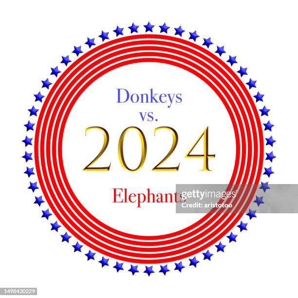 us presidential elections 2024 - republicans vs. democrats - american flag pin stock illustrations