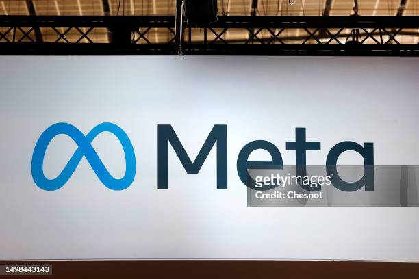 The Meta logo is displayed during the Viva Technology conference at Parc des Expositions Porte de Versailles on June 14, 2023 in Paris, France. Viva...