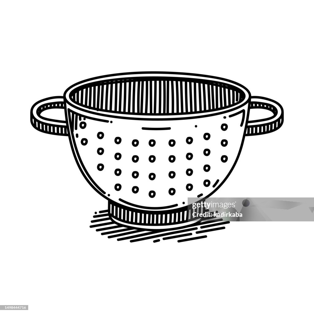 Symbol für die Sieblinie, Skizzendesign, Pixelperfekt, Bearbeitbarer Strich. Logo, Zeichen, Symbol. Kochen, Küche.