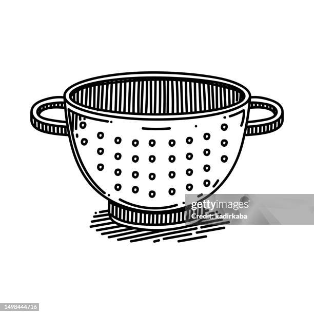 ilustrações de stock, clip art, desenhos animados e ícones de colander line icon, sketch design, pixel perfect, editable stroke. logo, sign, symbol. cooking, kitchen. - coador