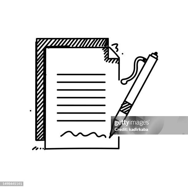 contract line icon, sketch design, pixel perfect, editable stroke. logo, sign, symbol. paper, pen, agreement, deal. - contracting stock illustrations