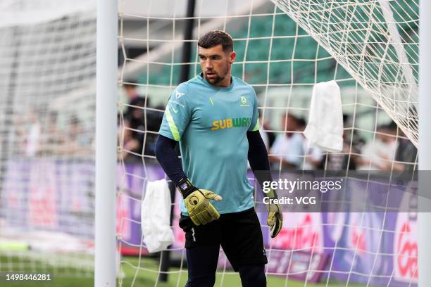 Mathew Ryan of Australia attends a training session ahead of 2023 International Football Invitation match between Argentina and Australia at Workers...