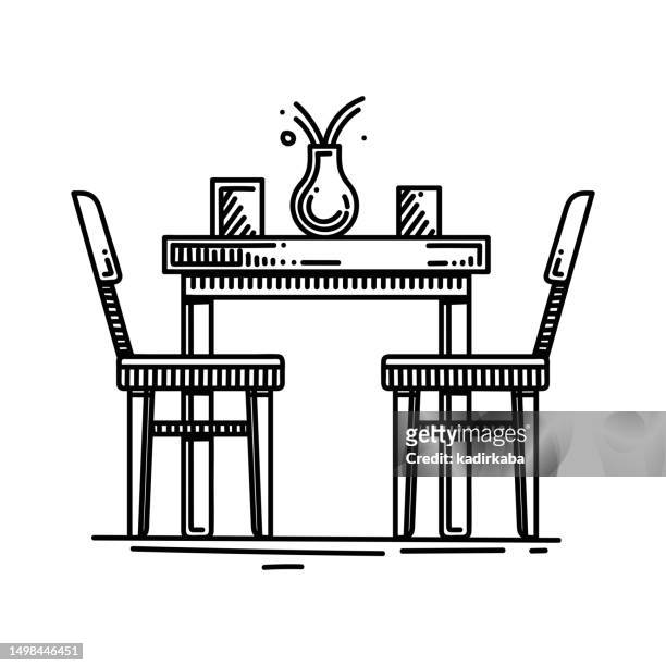 ダイニングテーブルの線のアイコン、スケッチデザイン、ピクセルパーフェクト、編集可能なストローク。ロゴ、サイン、シンボル。家具。 - ダイニング　キッチン点のイラスト素材／クリップアート素材／マンガ素材／アイコン素材
