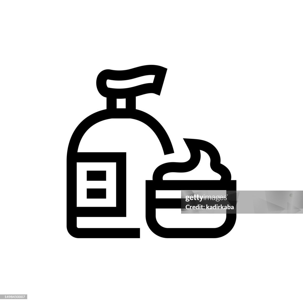 Producto de belleza y crema facial Icono de línea, Diseño, Pixel perfecto, Trazo editable. Logotipo, signo, símbolo.