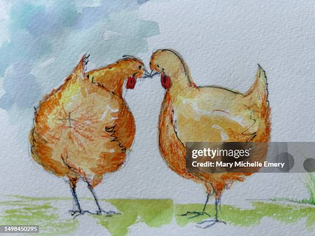 hens - couple bills stock illustrations