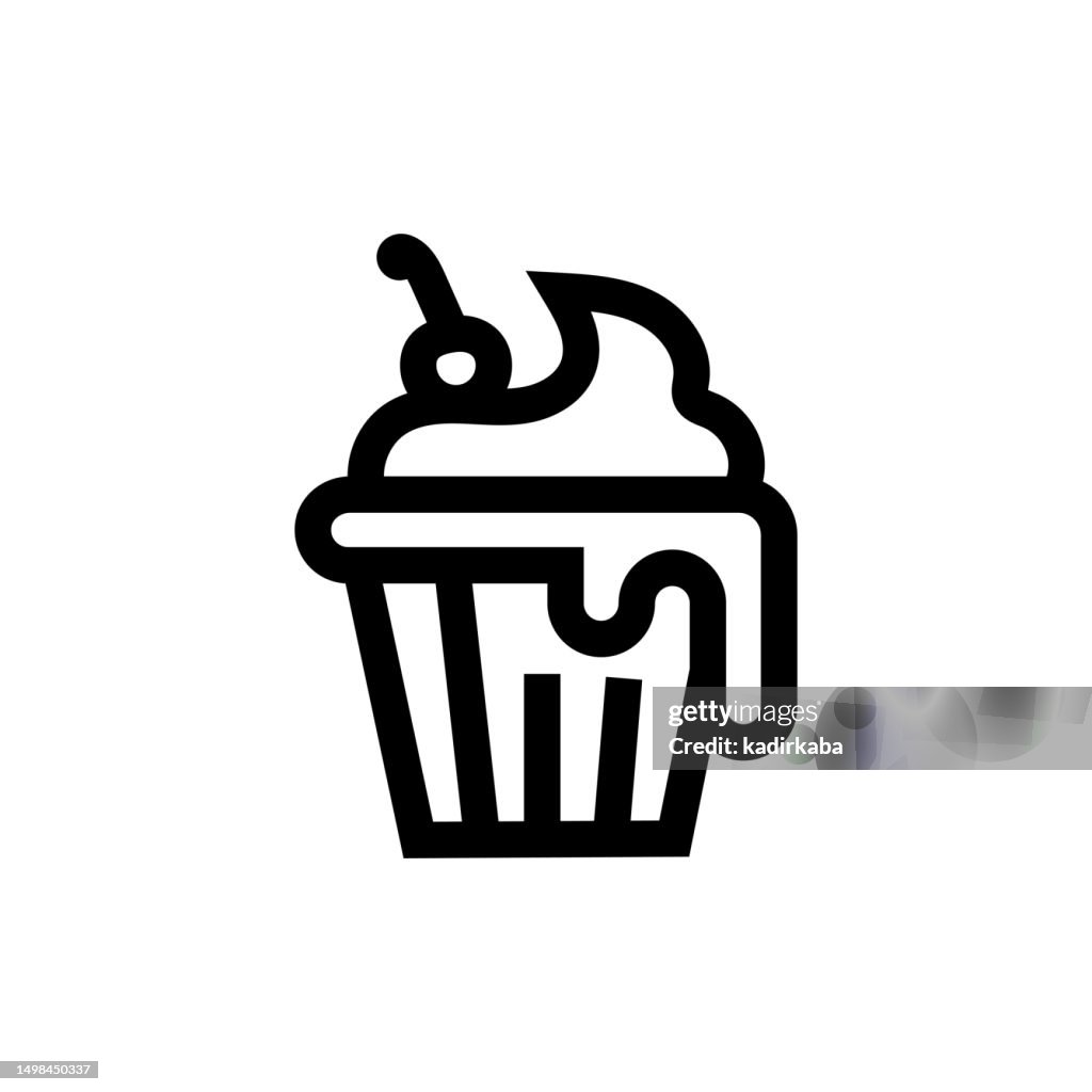 Cupcake Line icon, Design, Pixel perfect, Editable stroke. Logo, Sign, Symbol. Cafe, Restaurant, Coffee, Dessert.