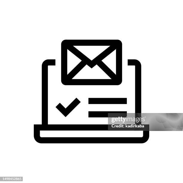 ilustraciones, imágenes clip art, dibujos animados e iconos de stock de icono de línea de correo electrónico, diseño, píxel perfecto, trazo editable. logotipo, signo, símbolo. - recibir