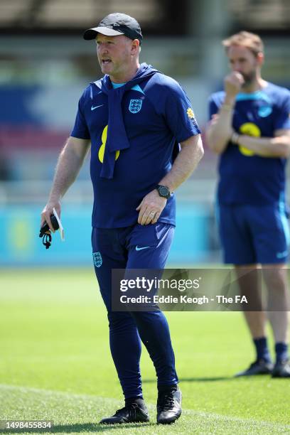 Steve Holland, Assistant Manager of England gives instructions at St George's Park on June 14, 2023 in Burton upon Trent, England.