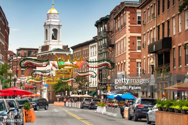 north end shopping and restaurants in boston massachusetts usa - north end boston stock pictures, royalty-free photos & images