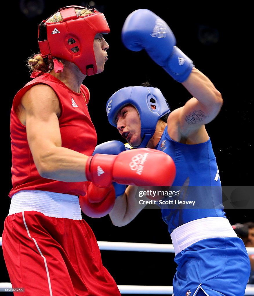Anna Renderer Boxing Anna Laurell of Sweden in action with Naomi-Lee Fischer-Rasmussen of ...