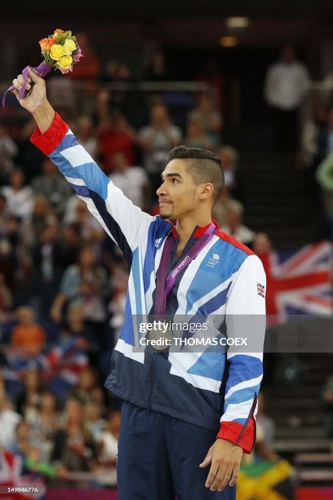 Great Britain's gymnasts Louis Smith pos