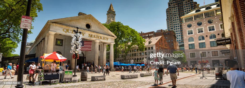 Quincy Market und Einkaufsviertel auf dem Panorama des Freedom Trail in Boston, Massachusetts, USA