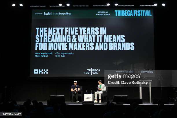 Gary Vaynerchuk and Mark Rotblat speak onstage during Tribeca X in partnership with Tubi, Brand Storytelling and OKX at Spring Studios on June 14,...