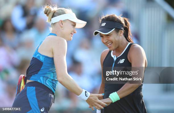 Harriet Dart and Heather Watson of Great Britain play against Hao-Ching Chan and Latisha Chan during the Rothesay Open at Nottingham Tennis Centre on...
