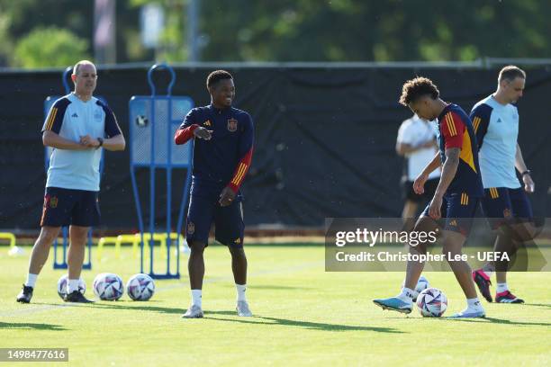 Ansu Fati of Spain looks on during the Spain Training Session ahead of the UEFA Nations League 2022/23 match between Italy and Spain on 15th June...