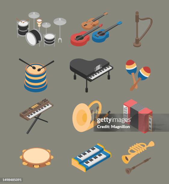 musical instruments isometric vector - accordian stock illustrations