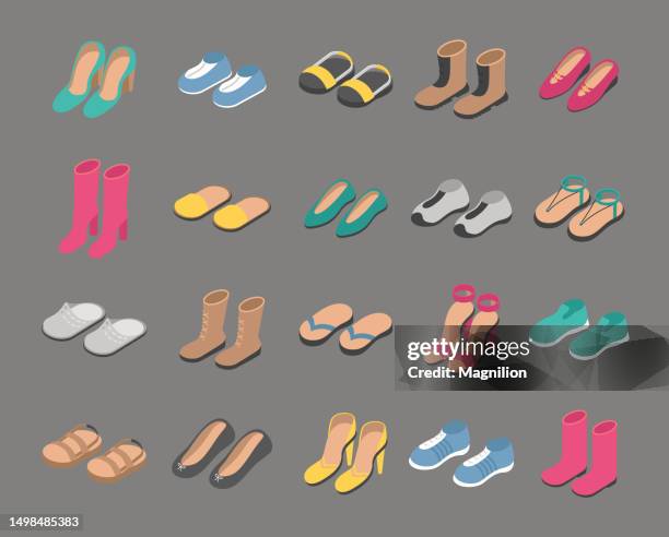 shoes isometric vector set - wellington boots stock illustrations