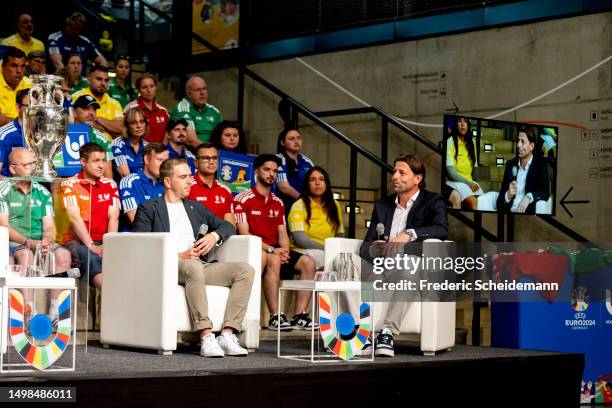 Talk on stage with Cella Sasic, Philipp Lahm and Roman Weidenfeller for Uefa EURO 2024 Volunteer Launch at Deutsches Fussballmuseum on June 14, 2023...