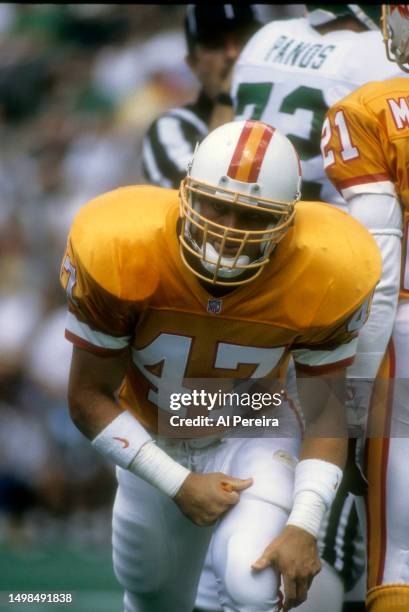 Safety John Lynch of the Tampa Bay Buccaneers makes a stop in the game between the Tampa Bay Buccaneers vs the Philadelphia Eagles at Veterans...