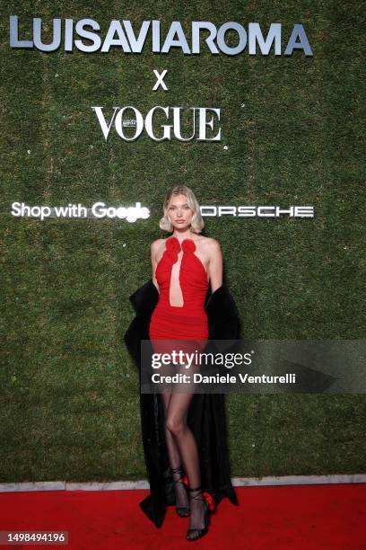 Elsa Hosk attends the photocall during LuisaViaRoma & British Vogue – Runway Icons at Piazzale Michelangelo on June 14, 2023 in Florence, Italy.