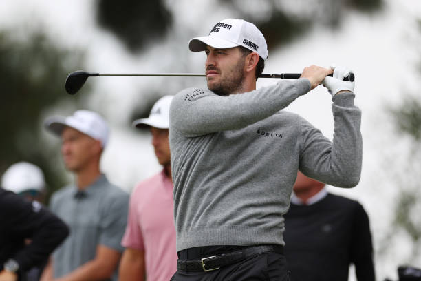 Patrick Cantlay of the United States plays his shot from the 11th tee during a practice round prior to the 123rd U.S. Open Championship at The Los...