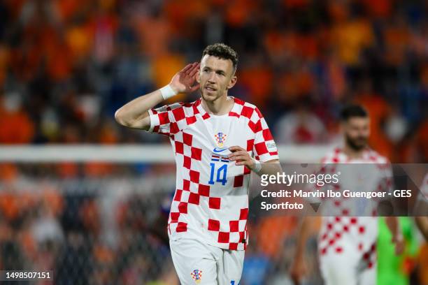 Ivan Perisic of Croatia celebrates after scoring the team's fourth during the UEFA Nations League 2022/23 semifinal match between Netherlands and...
