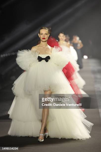 Natalia Vodianova walks the runway at the LuisaViaRoma & British Vogue "Runway Icons" show at Piazzale Michelangelo on June 14, 2023 in Florence,...