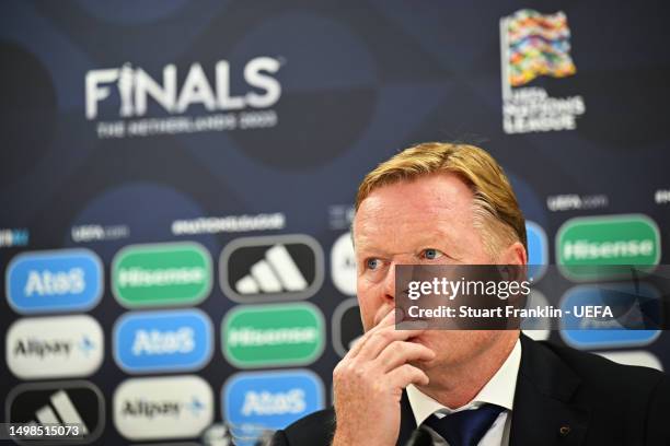 Ronald Koeman, Head Coach of Netherlands, speaks to the media in the post match press conference after the UEFA Nations League 2022/23 semifinal...