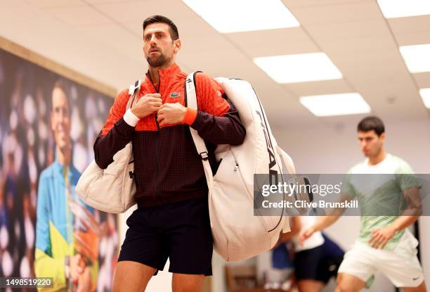 Novak Djokovic of Serbia moments before walking out for the semifinal match on Day Thirteen of the 2023 French Open at Roland Garros on June 09, 2023...