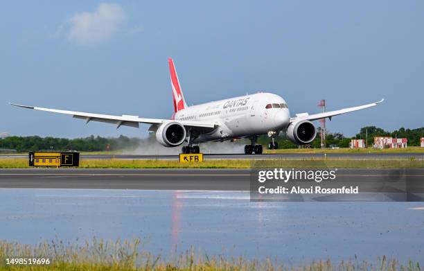 Qantas 787 Dreamliner, flight number QF3 lands at JFK International Airport after flying 15 hours and 8 minutes from Auckland, New Zealand on June...