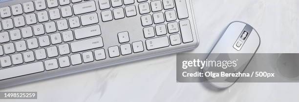high angle view of computer keyboard on table,spain - table font view stock pictures, royalty-free photos & images