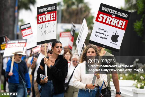 Hollywood, CA Writers and their supporters walk the picket line at Netflix in Hollywood on Wednesday, June 14, 2023 during the seventh week of the...