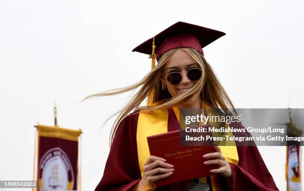 Long Beach, CA Wilson High School seniors during the graduation ceremony at Veterans Memorial Stadium in Long Beach on Wednesday, June 14, 2023.