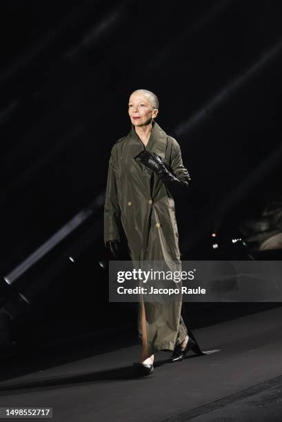 Penelope Tree walks the runway at the LuisaViaRoma & British Vogue "Runway Icons" show at Piazzale Michelangelo on June 14, 2023 in Florence, Italy.