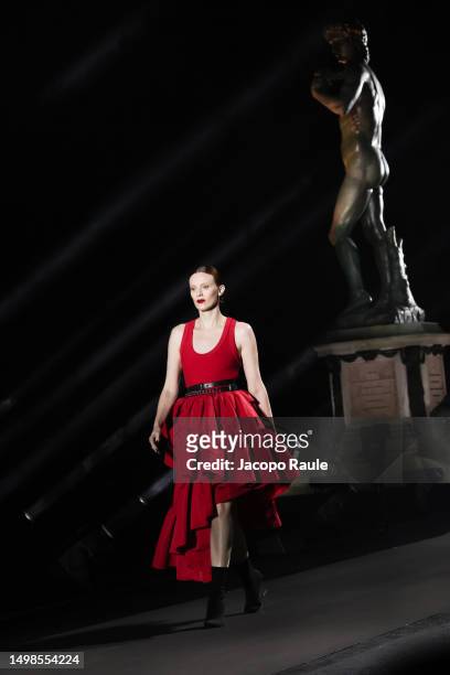 Karen Elson walks the runway at the LuisaViaRoma & British Vogue "Runway Icons" show at Piazzale Michelangelo on June 14, 2023 in Florence, Italy.