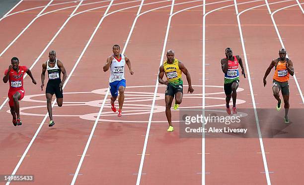Justin Gatlin of the United States, Ben Youssef Meite of Cote d'Ivoire, Jimmy Vicaut of France, Asafa Powell of Jamaica, Suwaibou Sanneh of Gambia...
