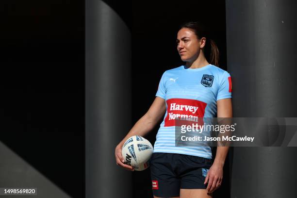 Millie Boyle poses during a New South Wales Sky Blues Women's state of origin training session at NSWRL Centre of Excellence on June 15, 2023 in...