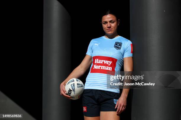 Millie Boyle poses during a New South Wales Sky Blues Women's state of origin training session at NSWRL Centre of Excellence on June 15, 2023 in...