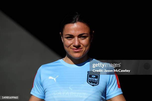 Millie Boyle poses during a New South Wales Sky Blues Women's state of origin training session at NSWRL Centre of Excellence on June 15, 2023 in...