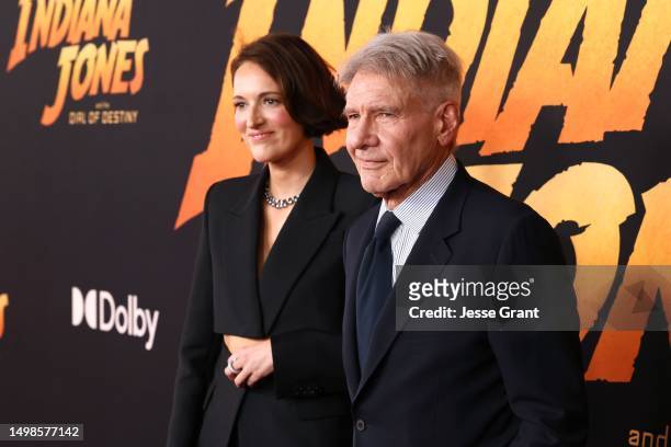 Phoebe Waller-Bridge and Harrison Ford attend the Indiana Jones and the Dial of Destiny U.S. Premiere at the Dolby Theatre in Hollywood, California...